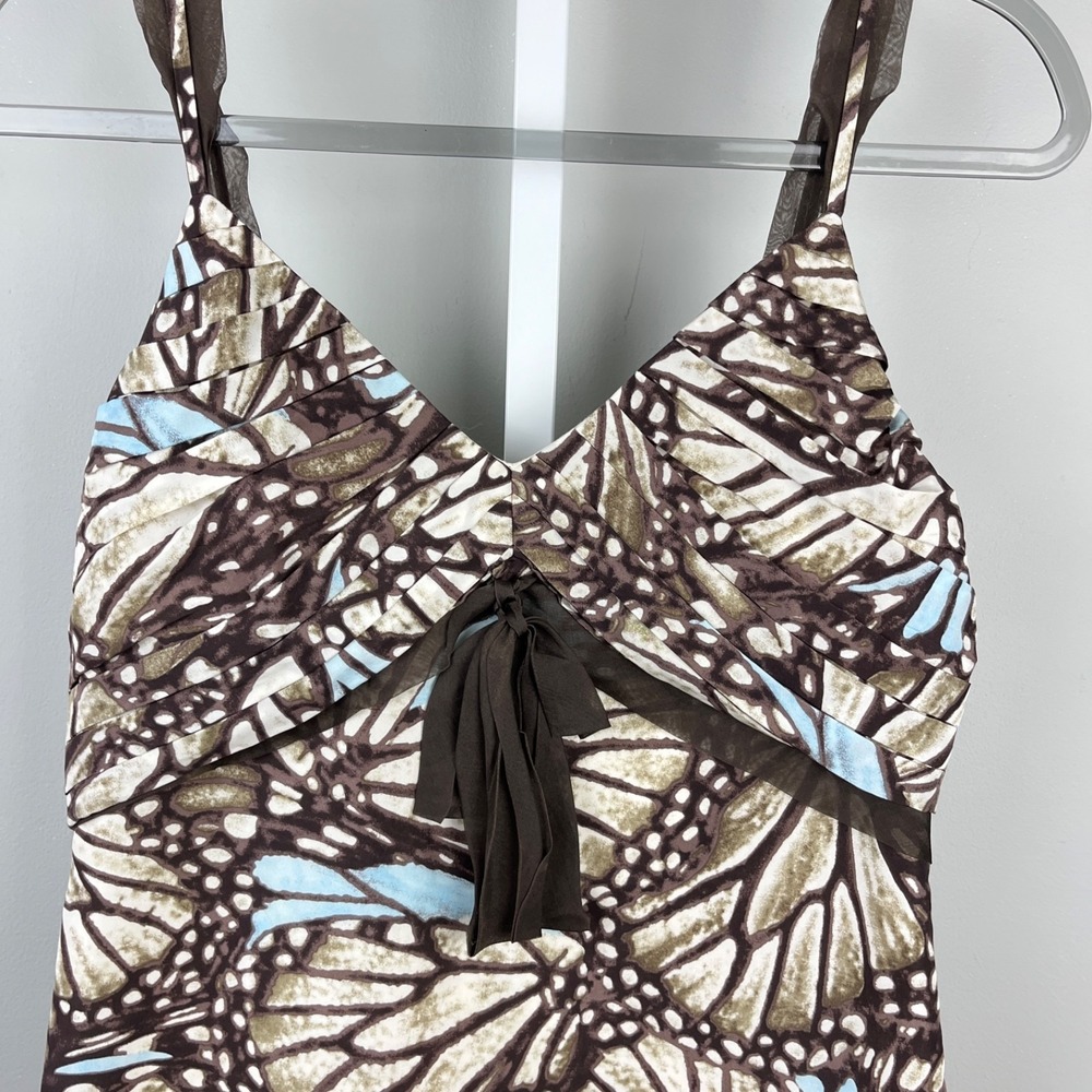 Vintage Etcetera Silk Dress Womens 4 Brown Blue Butterfly Wing Fairycore Y2K - Picture 5 of 8